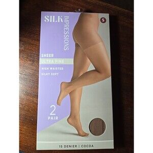 Silk Impressions Pantyhose 2 Pack Small Cocoa 15 Denier Ultra Fine Sheer